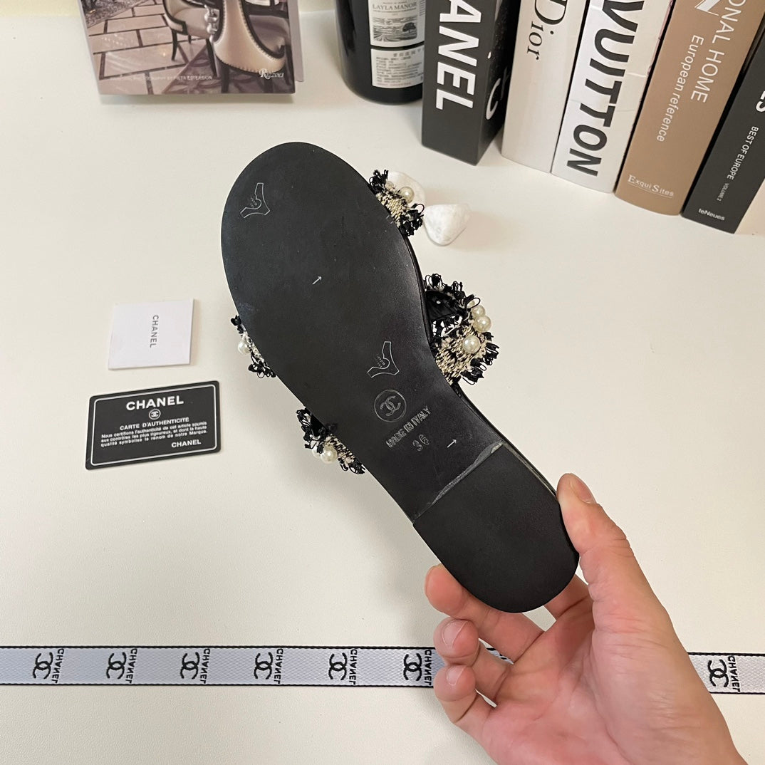 elegant dioruble strap pearl flat slippers elegant dioruble strap pearl flat slippers