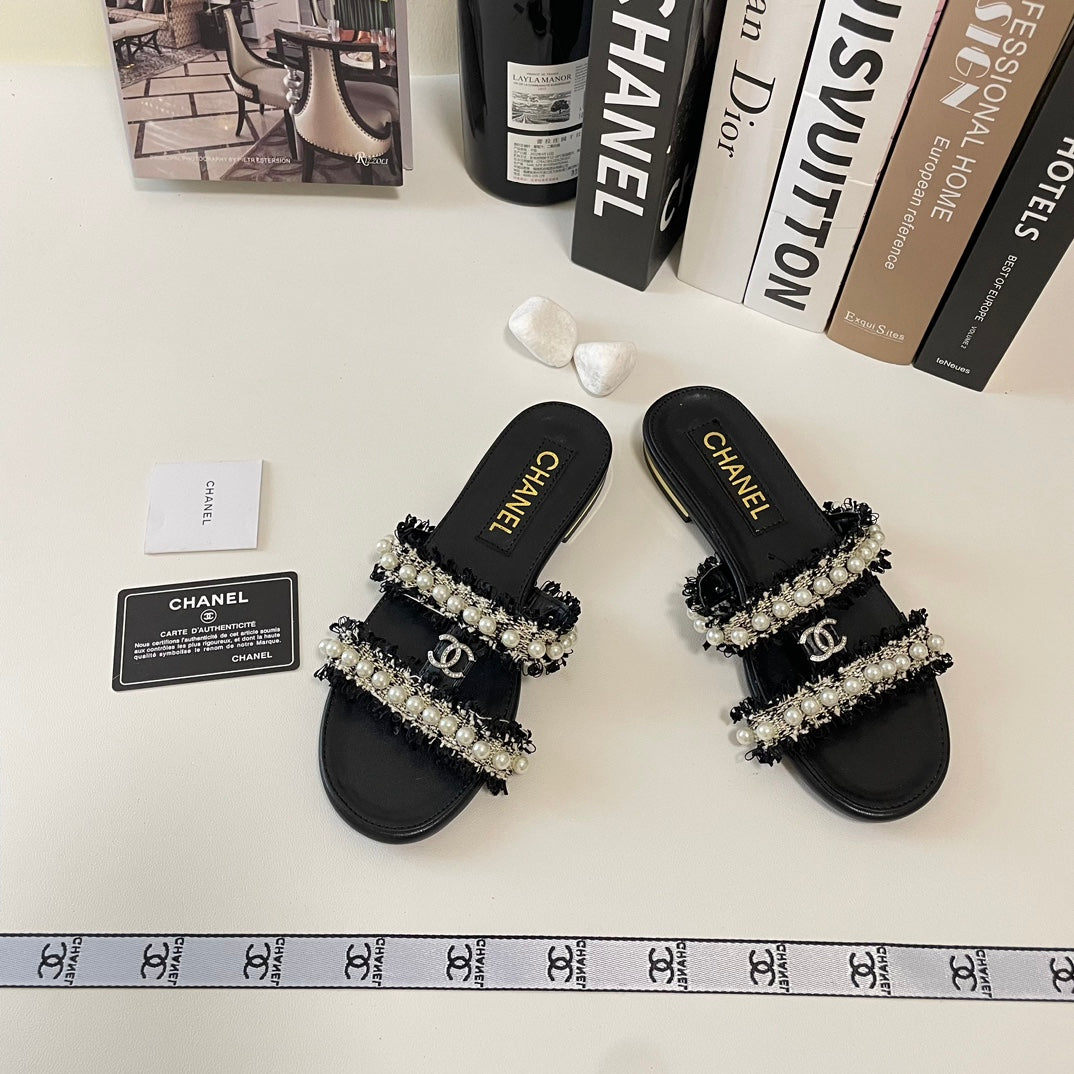 elegant dioruble strap pearl flat slippers elegant dioruble strap pearl flat slippers