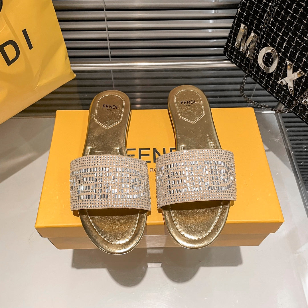 full diamond flat slippers