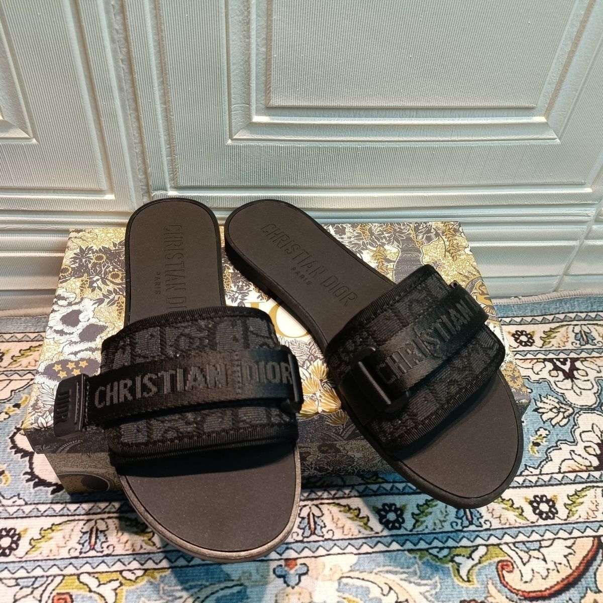 velcro embossed flat slippers velcro embossed flat slippers