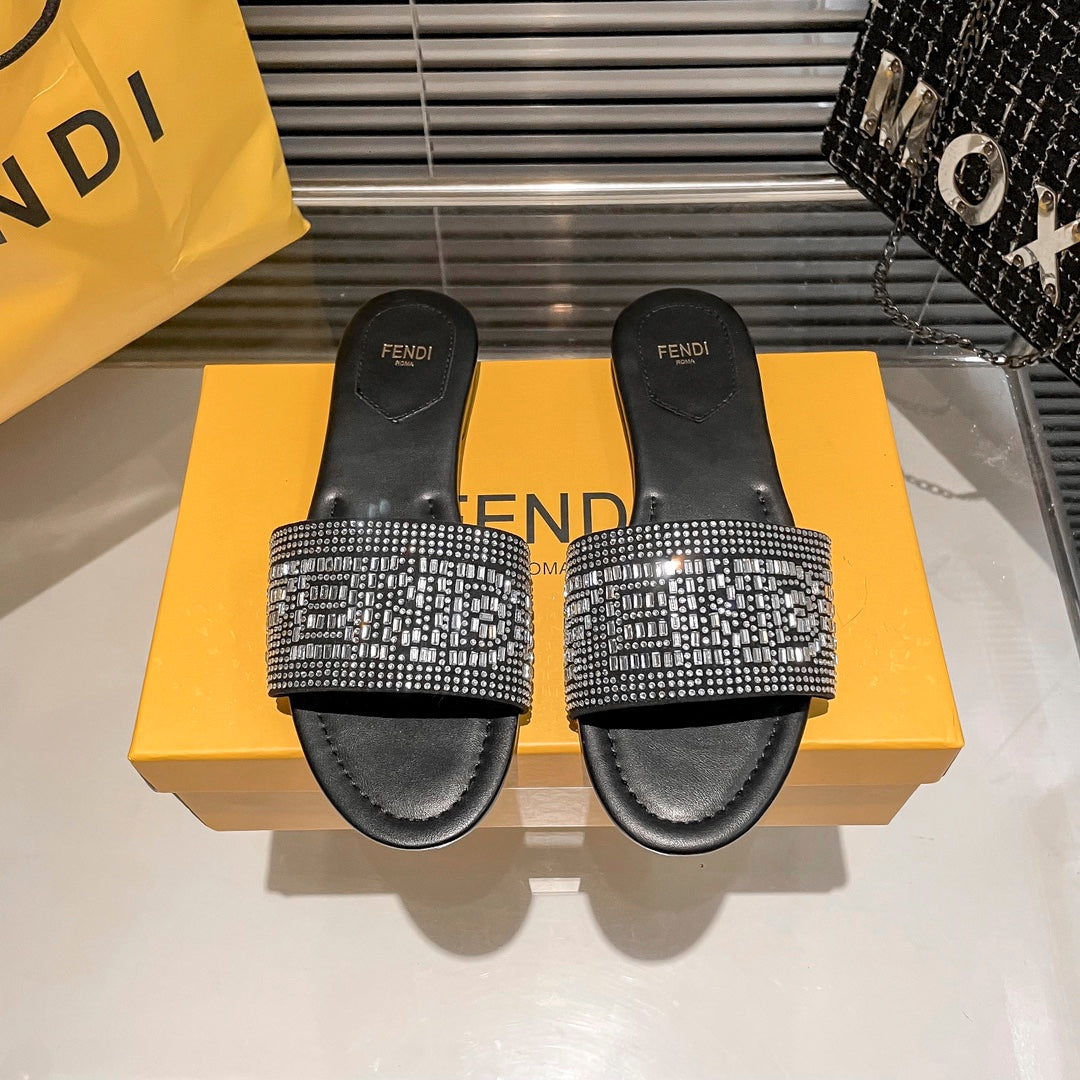 full diamond flat slippers