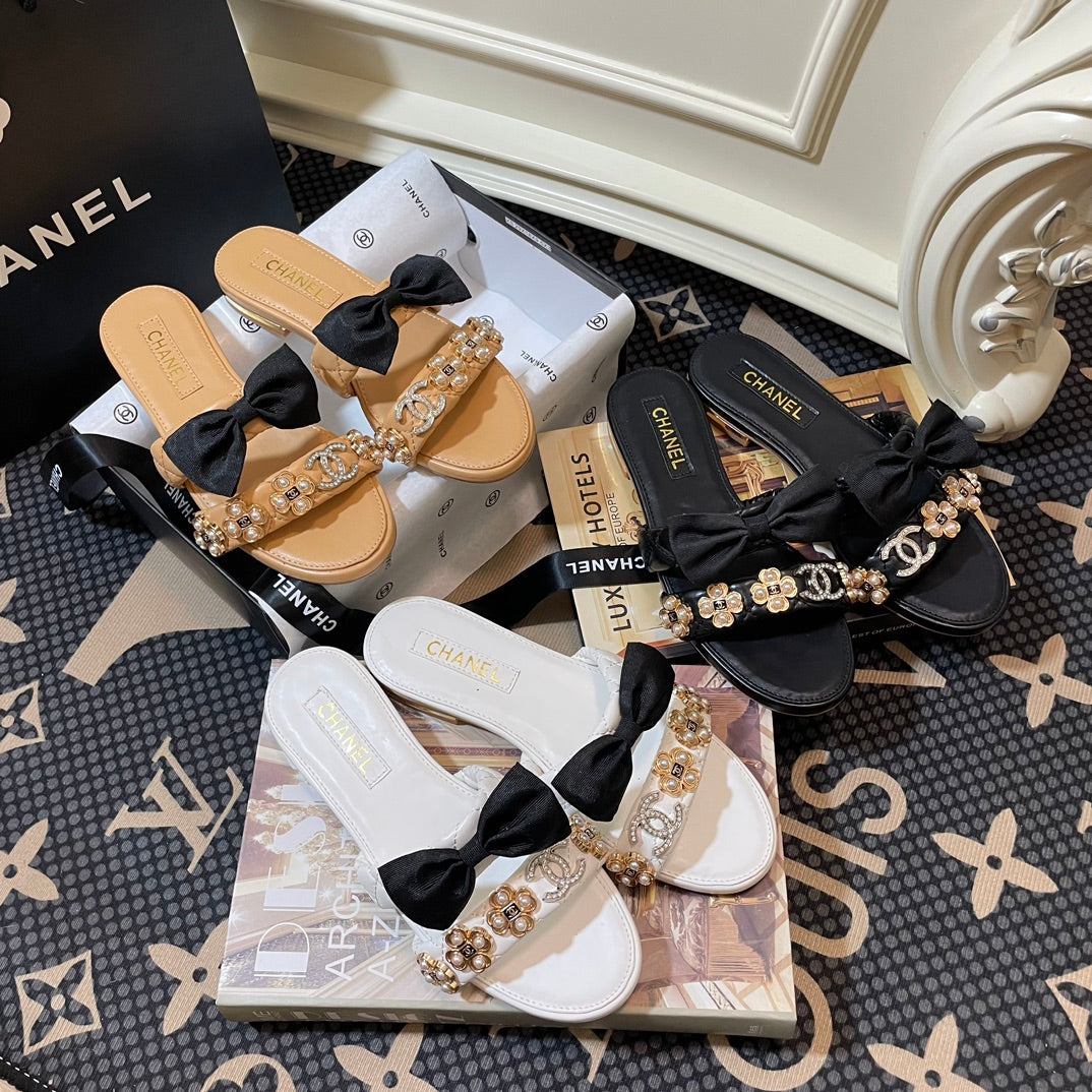 pearl gem bow flat slippers pearl gem bow flat slippers