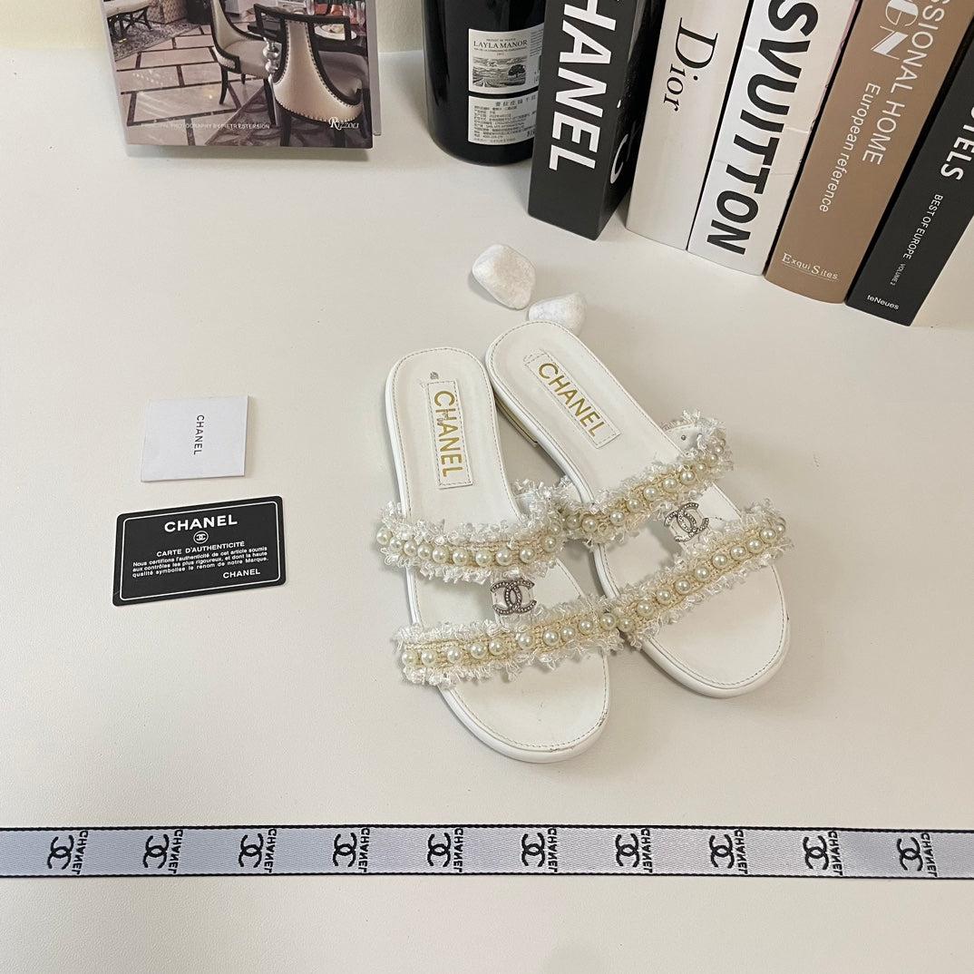 elegant dioruble strap pearl flat slippers elegant dioruble strap pearl flat slippers