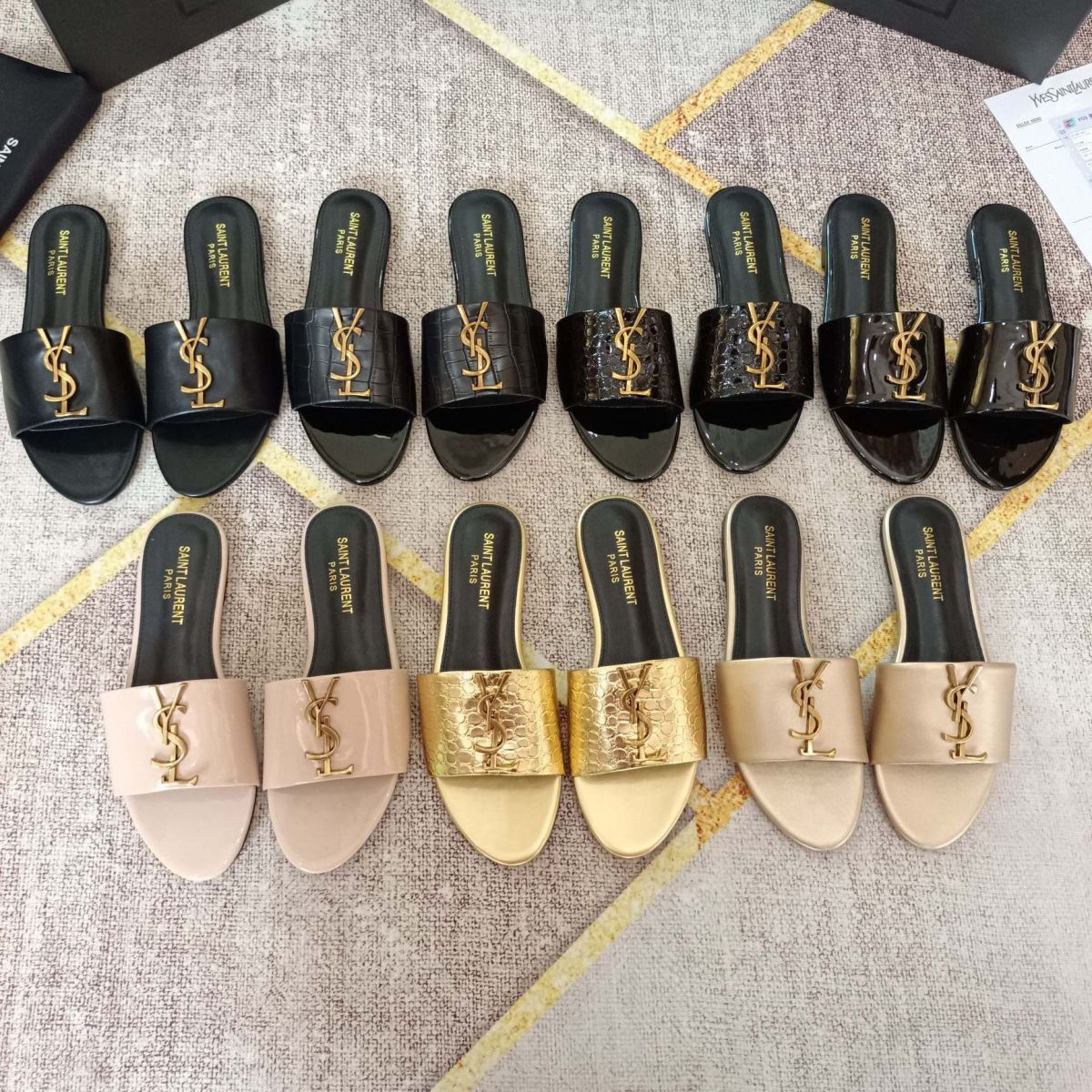 classic gold signature flat slippers classic gold signature flat slippers