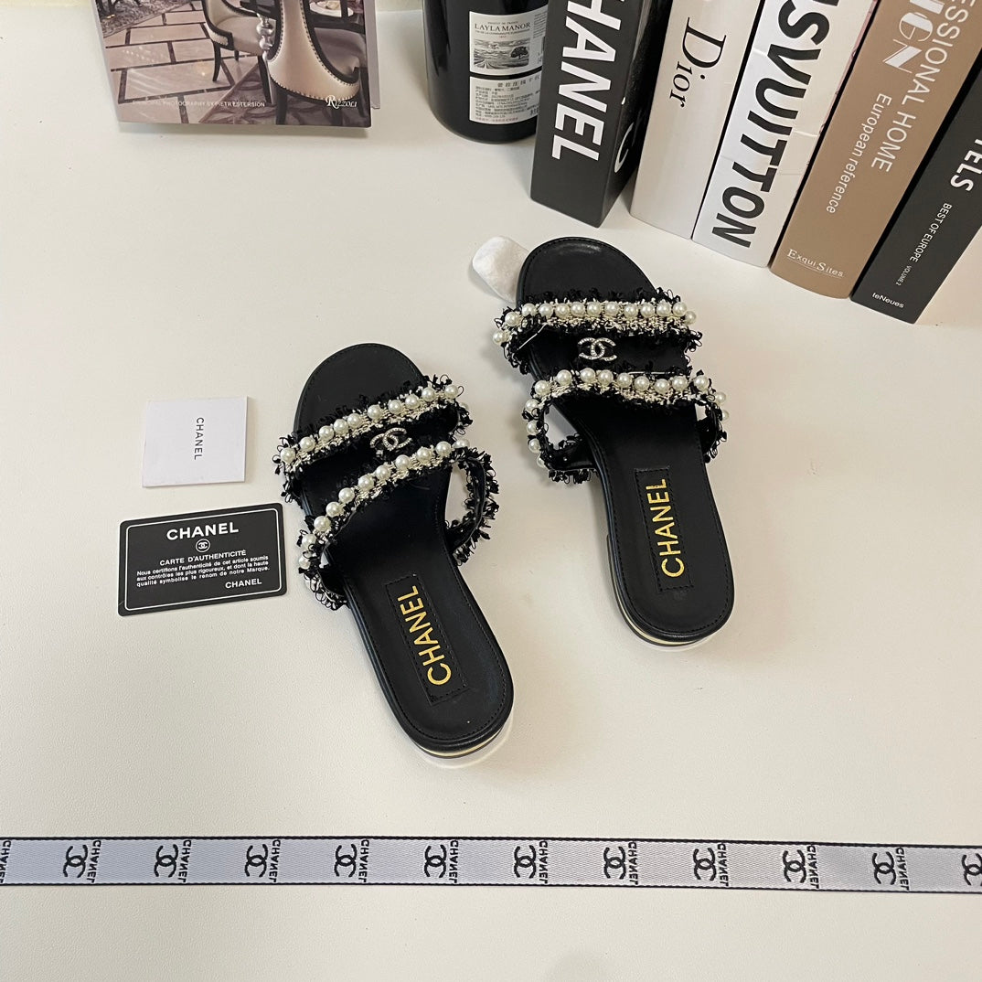 elegant dioruble strap pearl flat slippers elegant dioruble strap pearl flat slippers