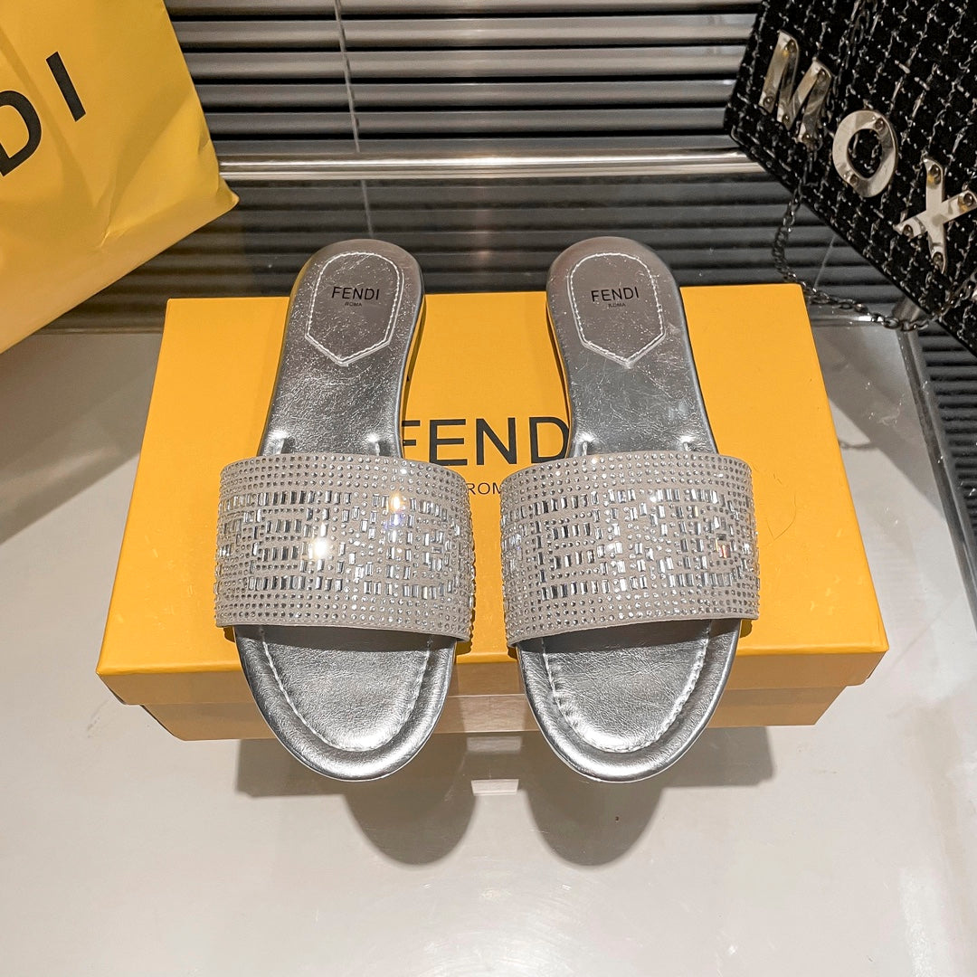 full diamond flat slippers