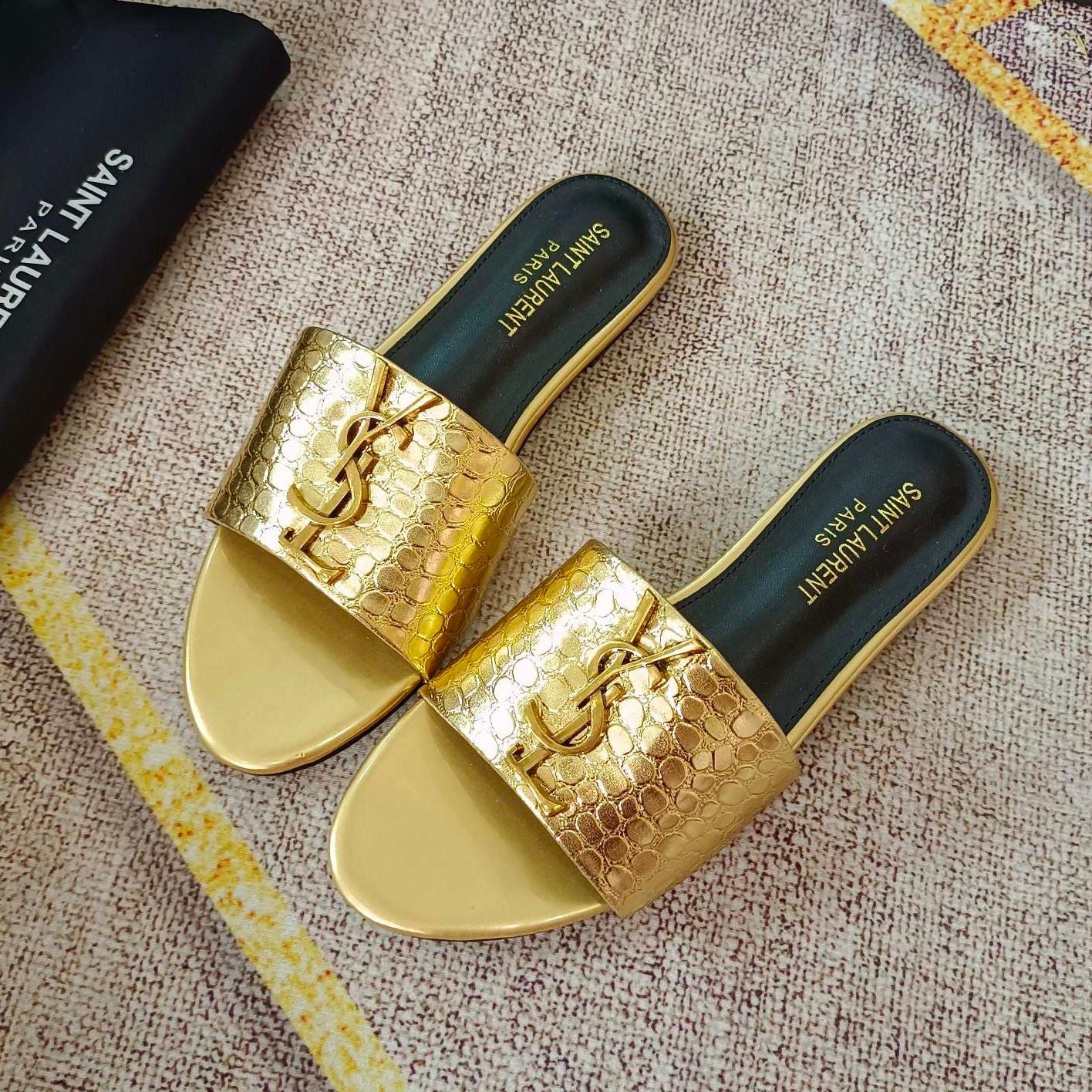 classic gold signature flat slippers classic gold signature flat slippers