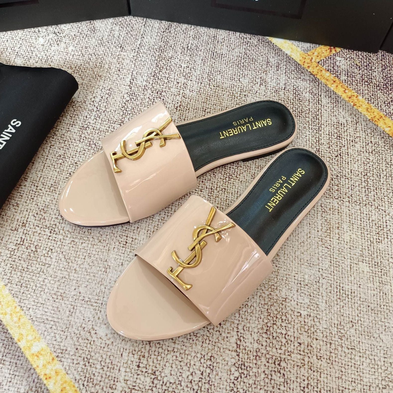 classic gold signature flat slippers classic gold signature flat slippers
