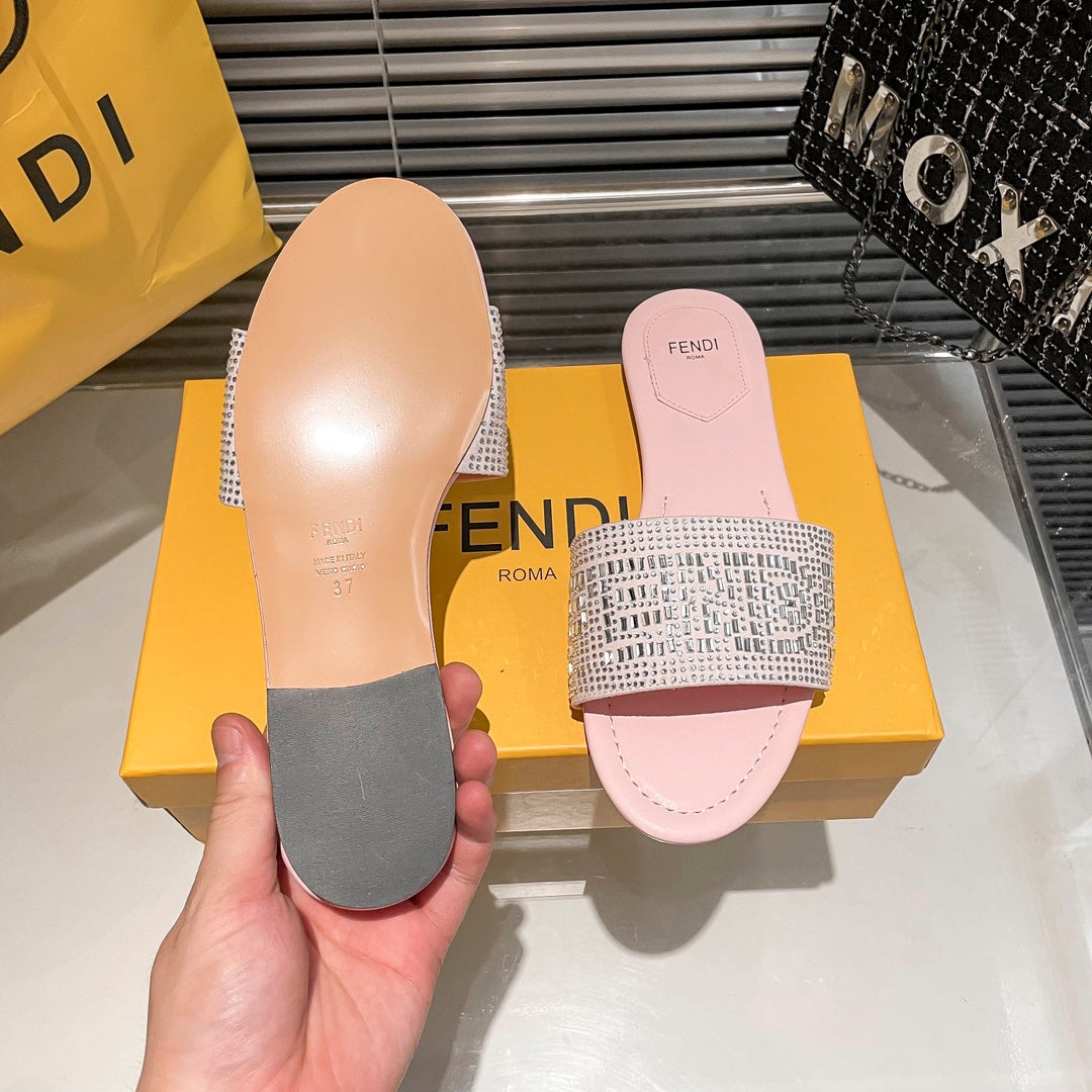 full diamond flat slippers