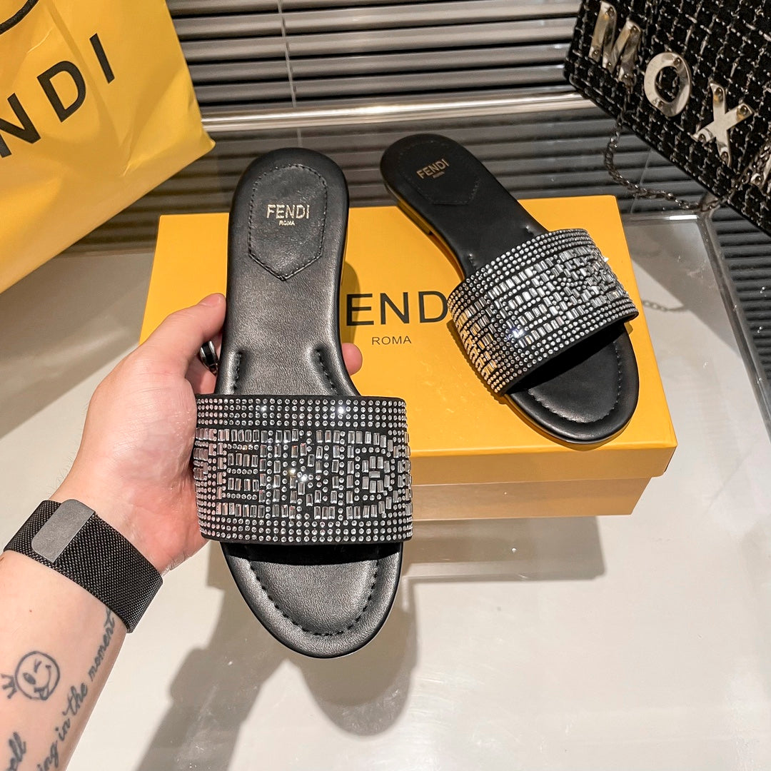 full diamond flat slippers