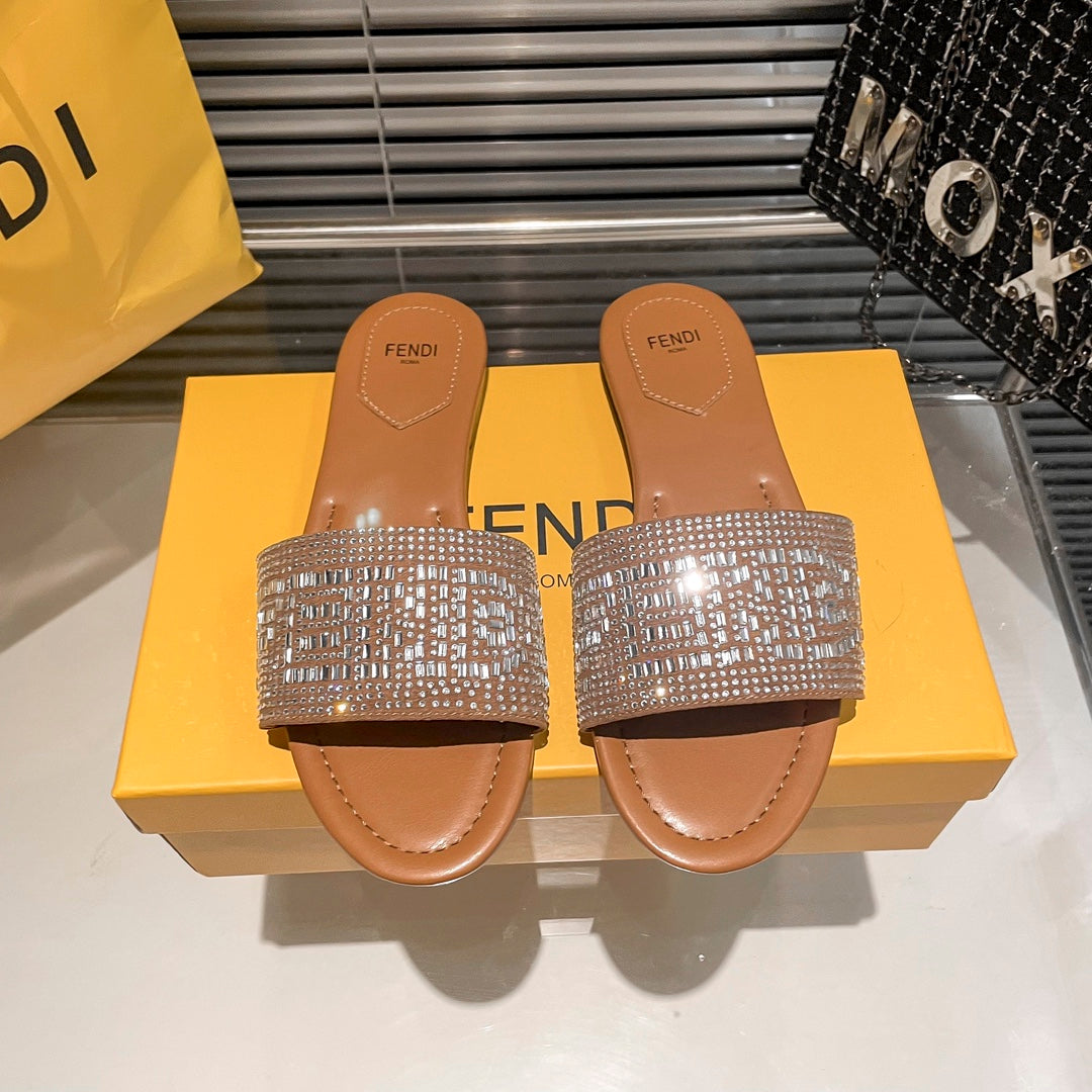 full diamond flat slippers