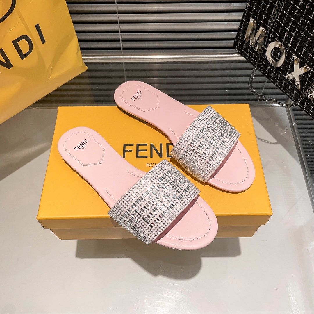 full diamond flat slippers