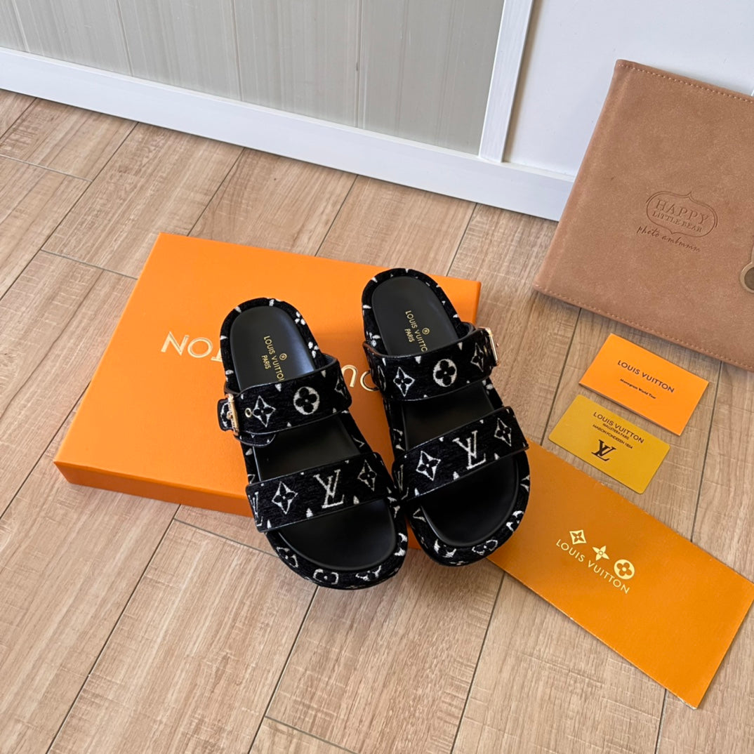 suede monogram thick soled slippers suede monogram thick soled slippers