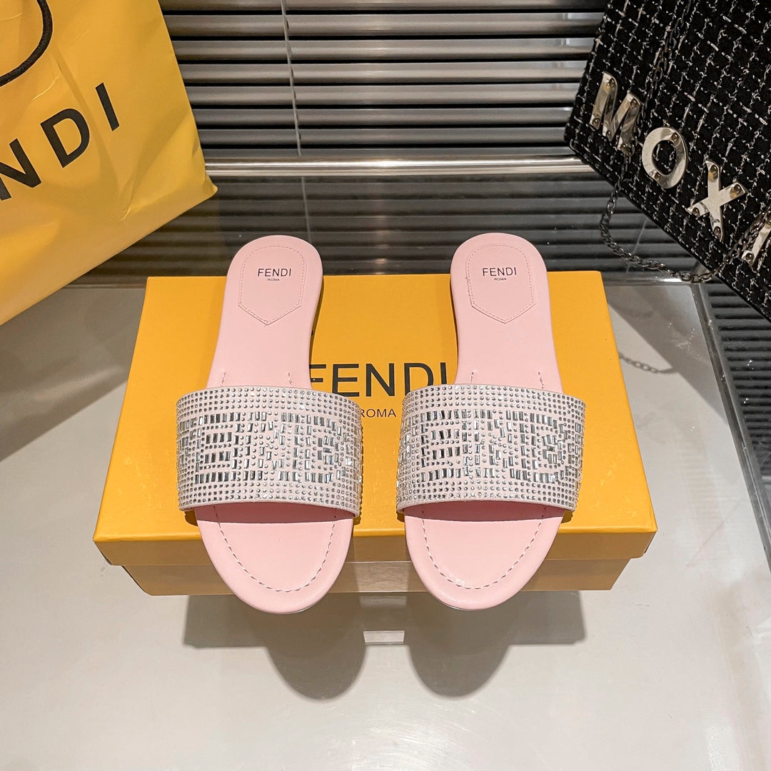full diamond flat slippers