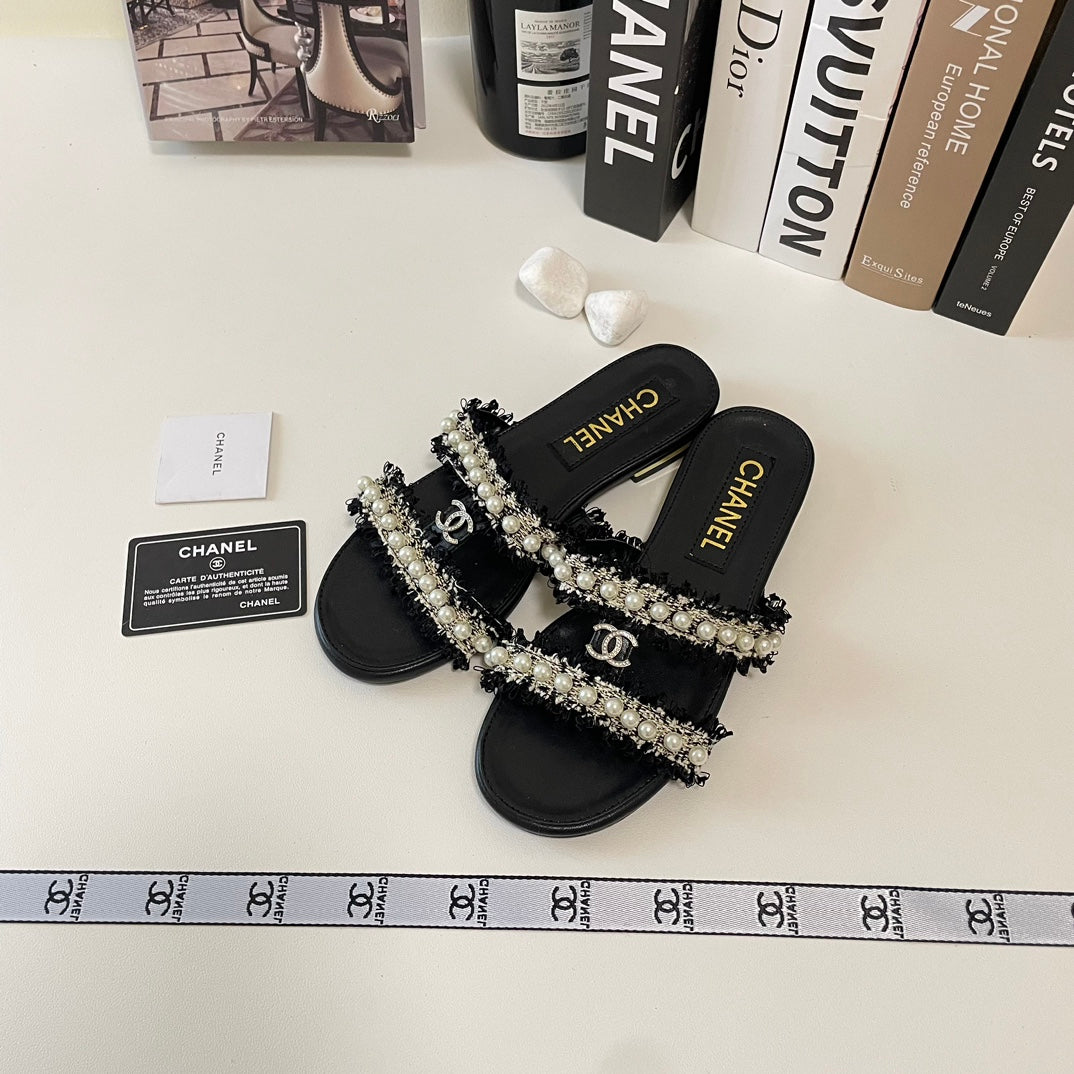elegant dioruble strap pearl flat slippers elegant dioruble strap pearl flat slippers