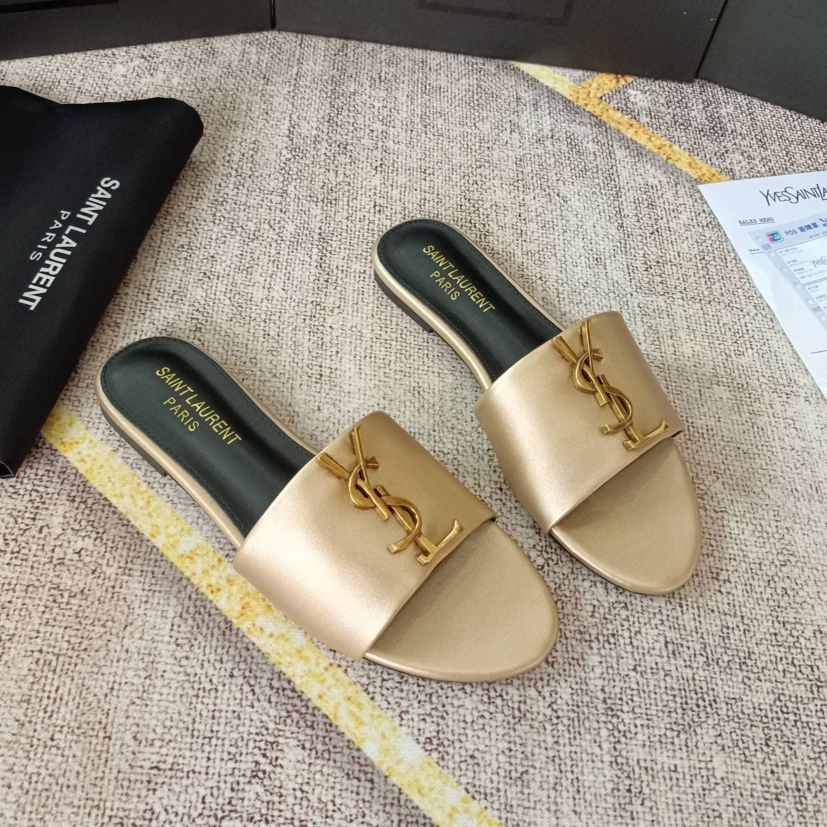 classic gold signature flat slippers classic gold signature flat slippers