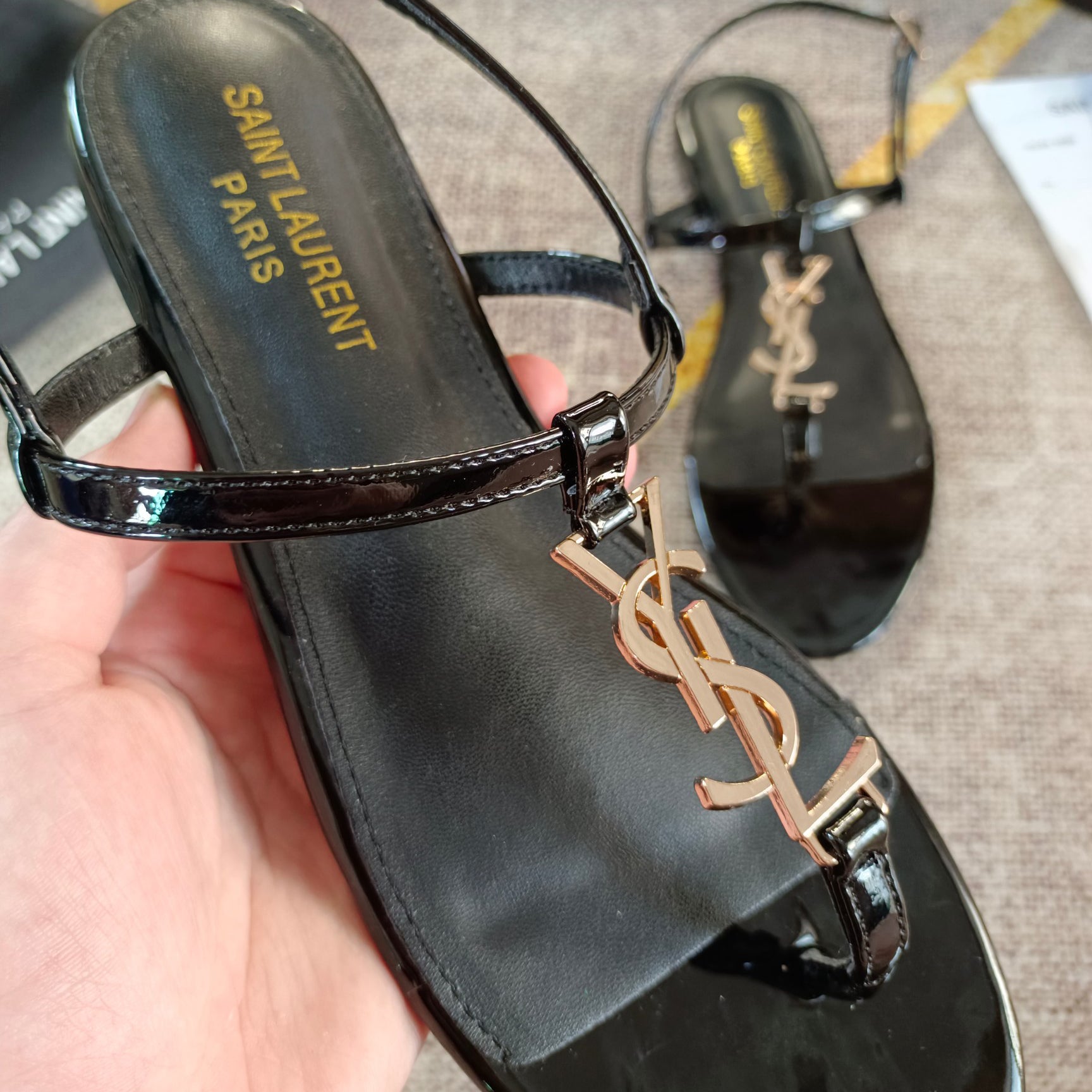logo embellished leather slingback sandals