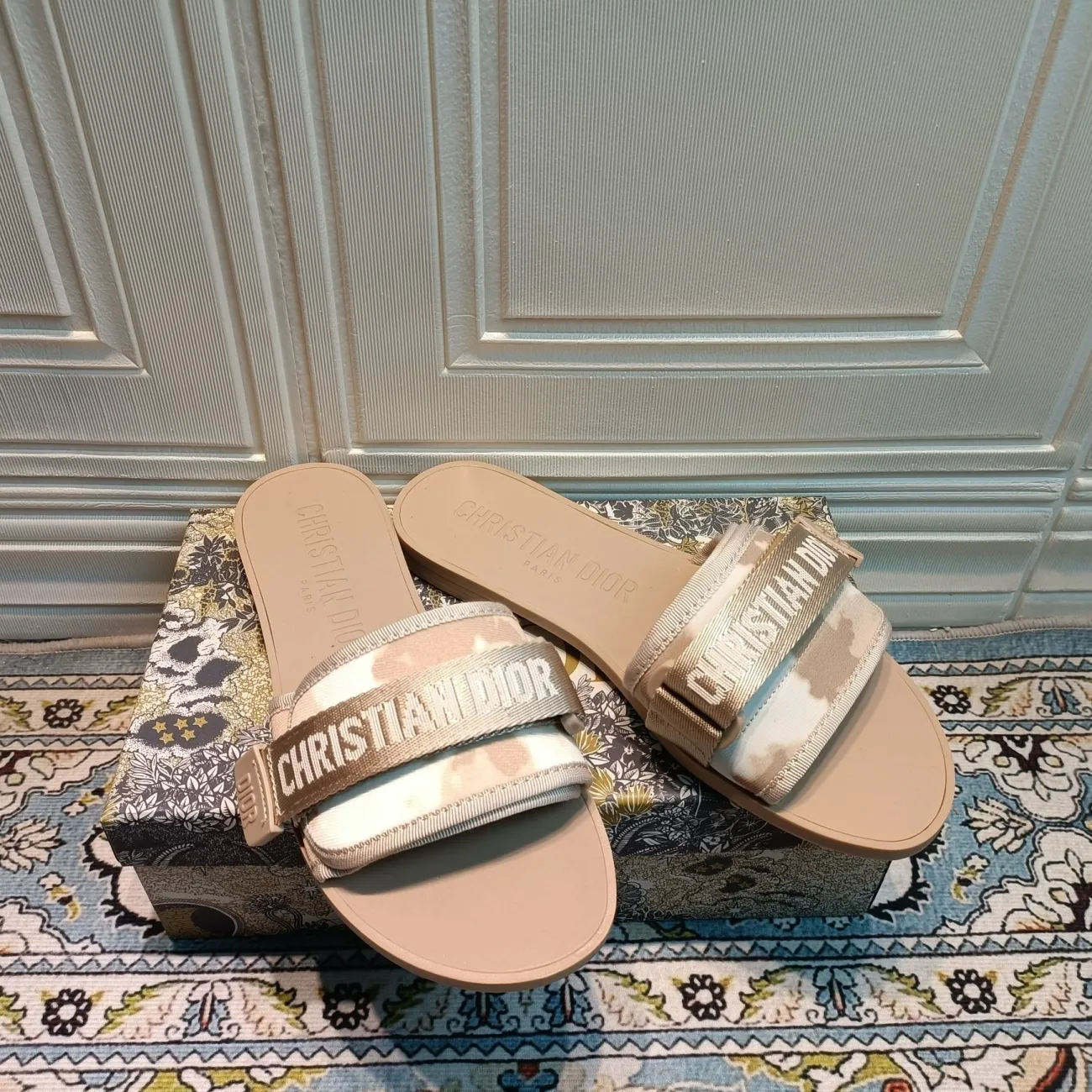 velcro embossed flat slippers velcro embossed flat slippers